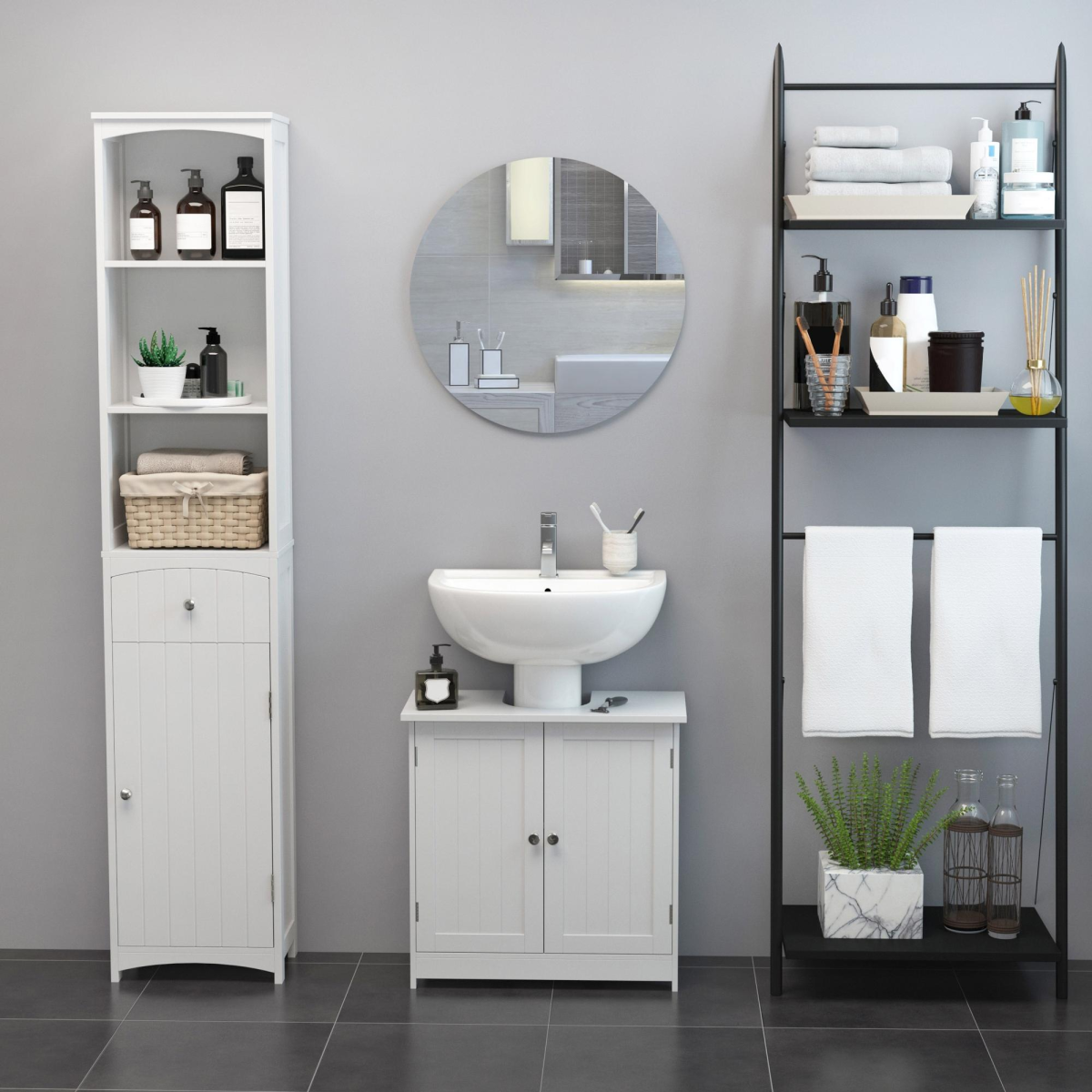 HOMCOM Basin Sink Vanity Cabinet Toilet Bathroom Shelf Door Storage Wooden