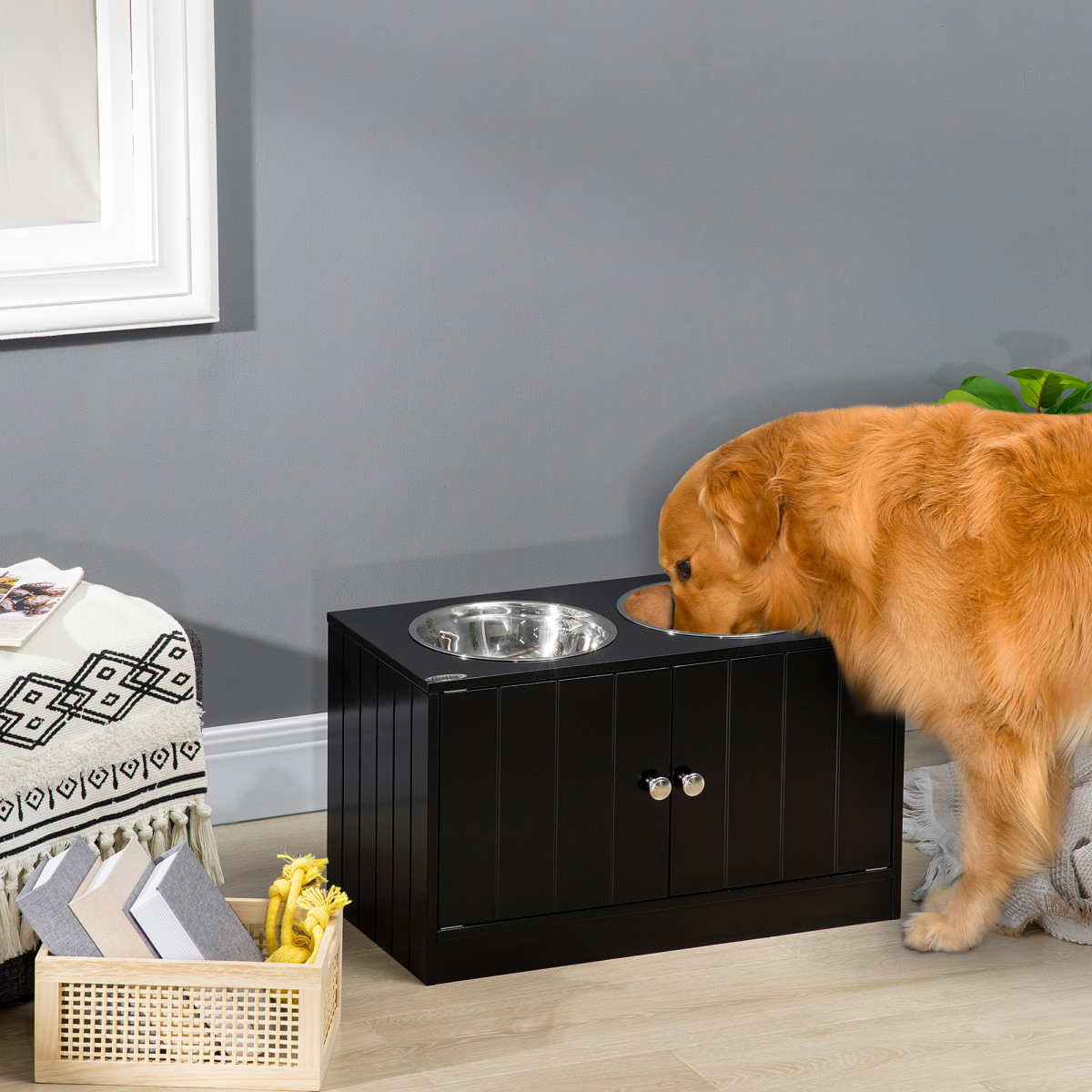Raised Dog Bowls for Large Dogs Feeding Station Stand, Storage - Pawhut