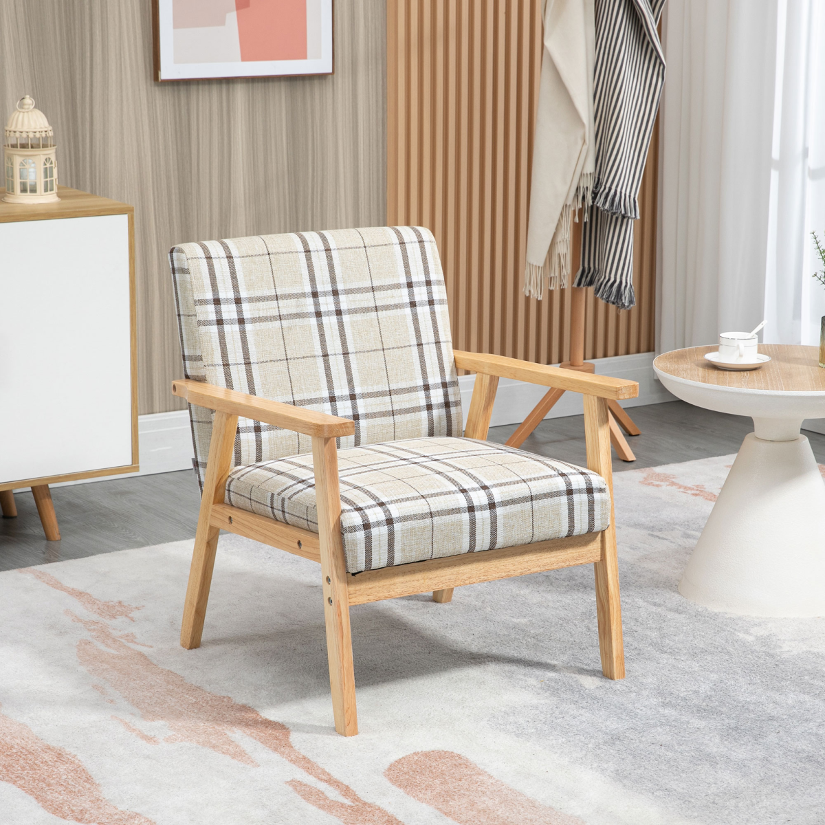 HOMCOM Modern Accent Chairs Upholstered Linen-Feel Living Room Chair Beige