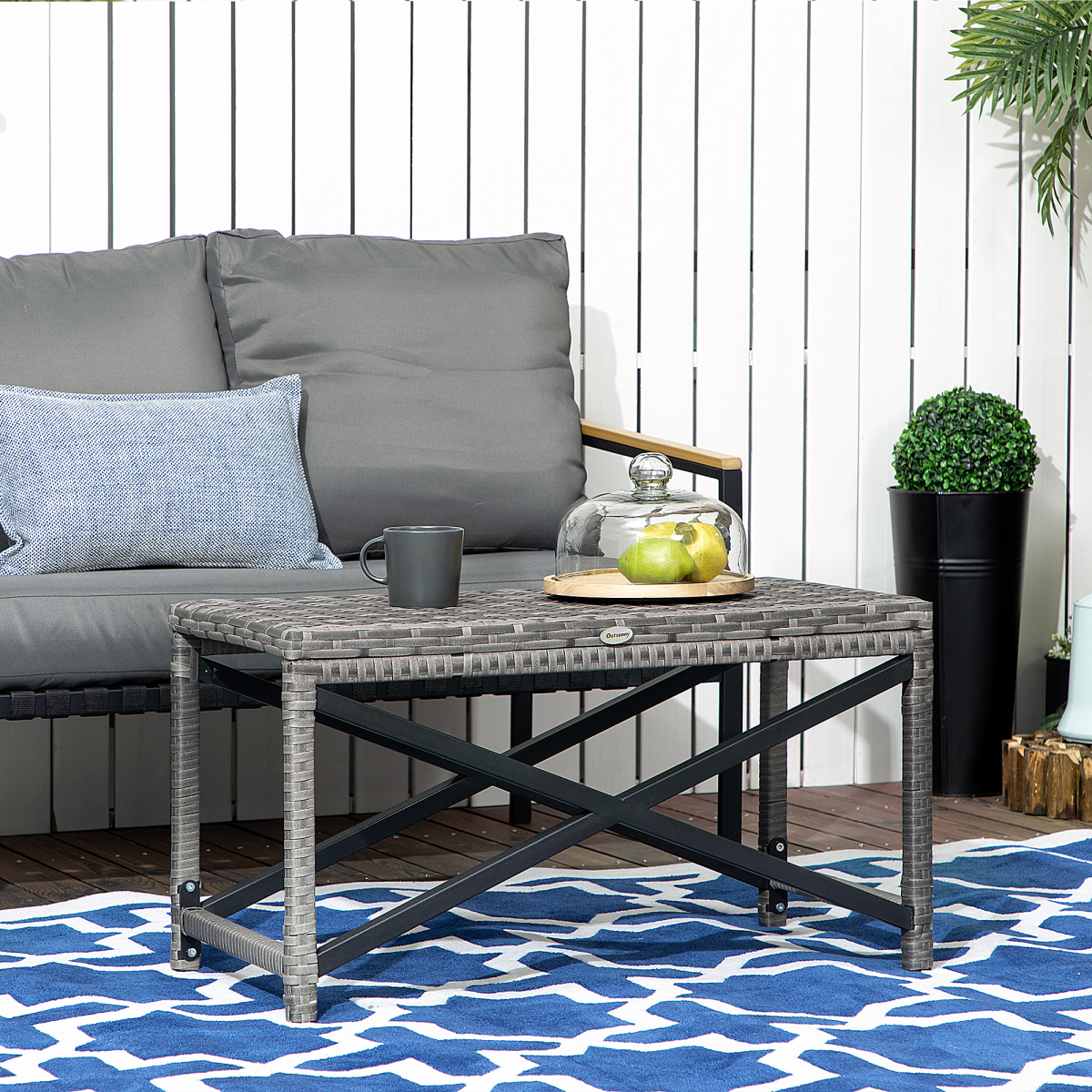 Outsunny Outdoor Rattan Coffee Table with Woven Plastic Top