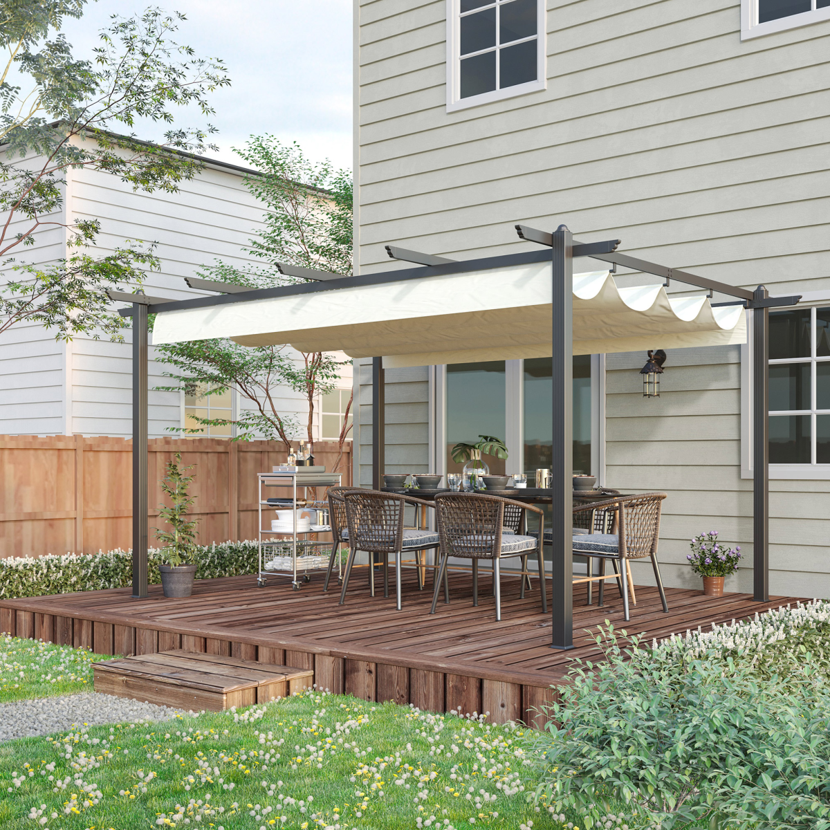 Outsunny 4 x 3m Aluminum Pergola Gazebo with Retractable Polyester Canopy