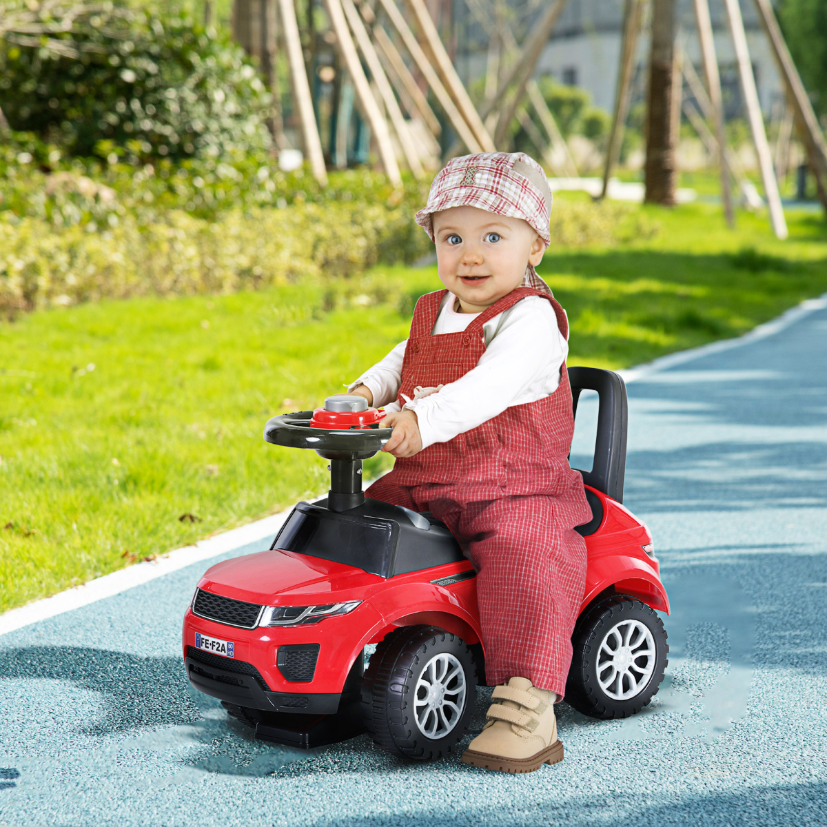 HOMCOM 3-in-1 Foot-to-Floor Ride On Car Toddler Slider with Steering Wheel and Horn, Red