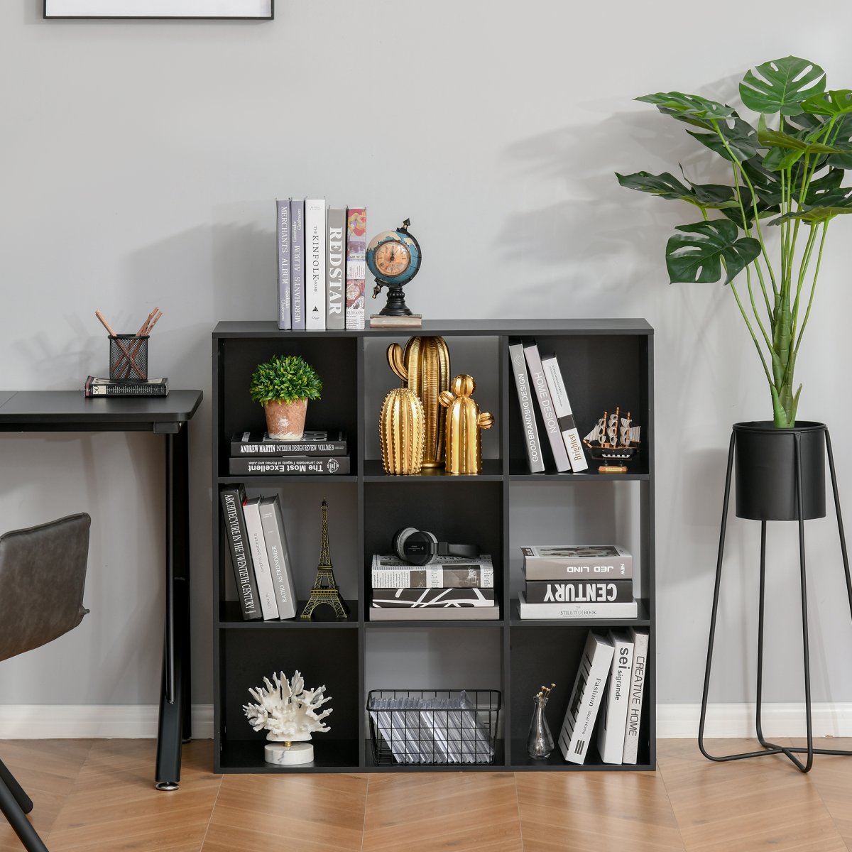 9 Cube Particle Board Storage Cabinet Bookcase Bookshelf for Home Office, Black