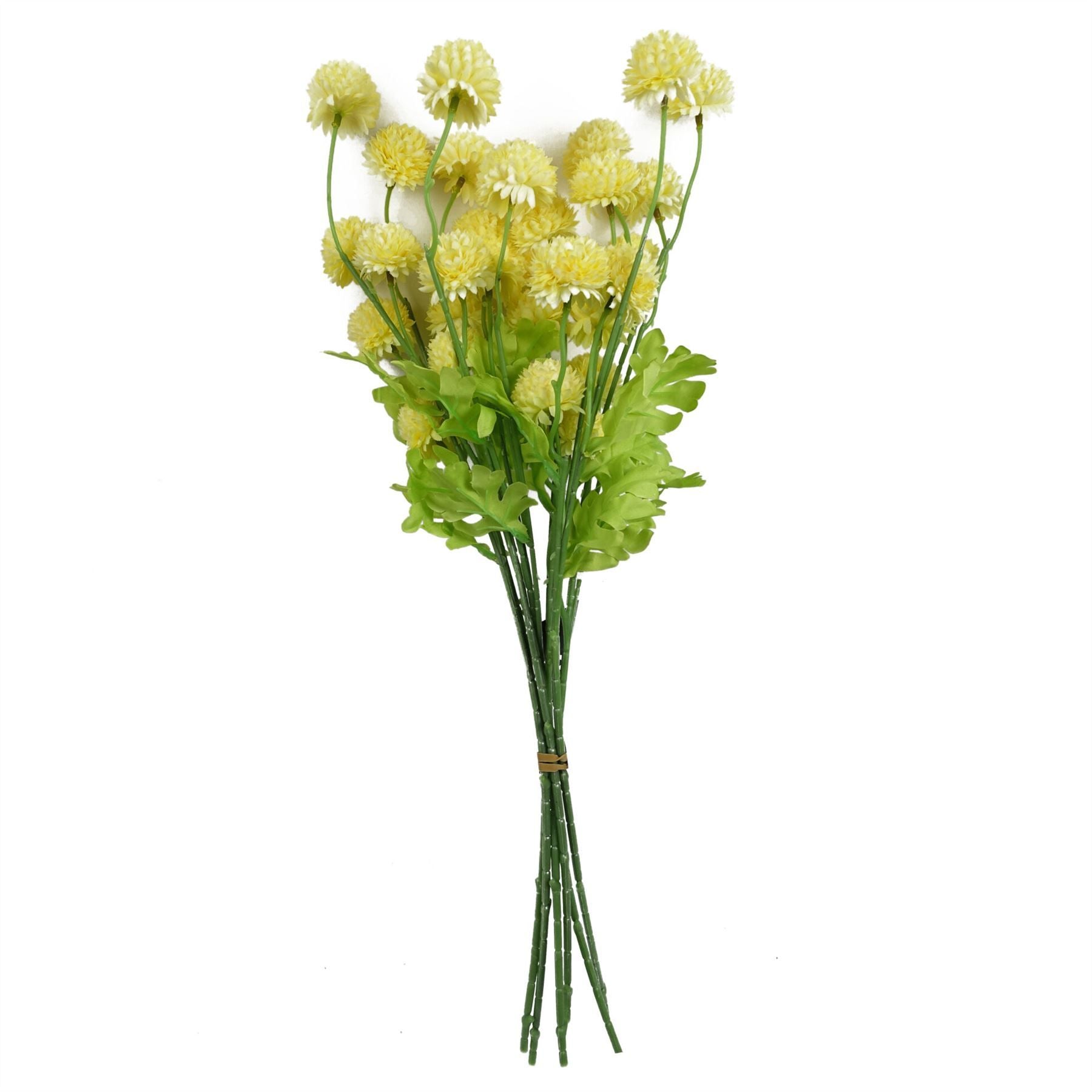 Leaf 50cm Artificial Yellow Dahlia Pompom Spray Stem, 5 Blooms