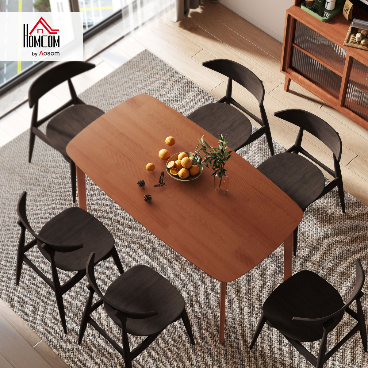 HOMCOM 150cm Rectangular Dining Table, Solid Wood Frame, Light Brown