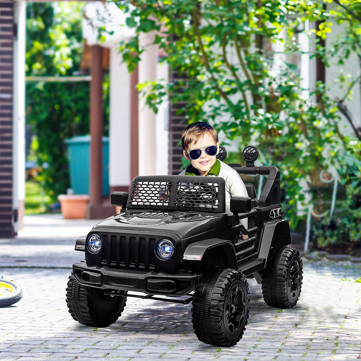 12V Kids Electric Ride On Off-Road Truck with Remote Control, LED Headlights, Seat Belt, Black HOMCOM