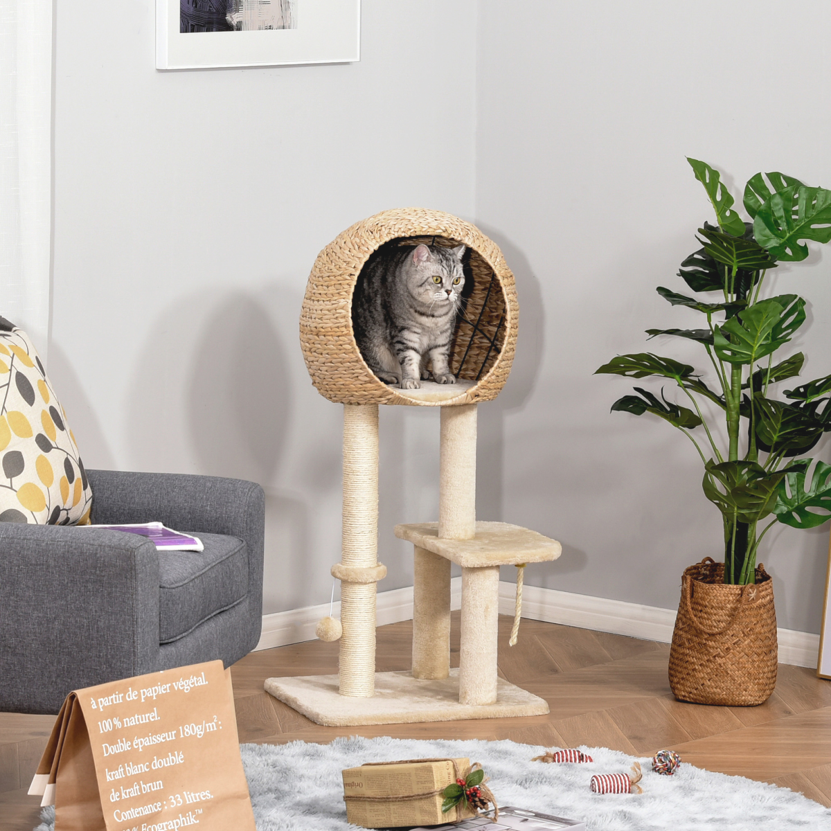 100cm Cat Tree Tower Kitten Climbing Tower W/ Scratching Post Condo Pawhut
