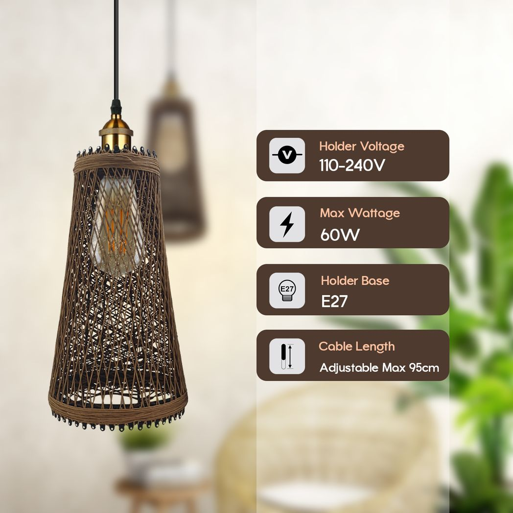 Natural Rattan Wicker Vintage Industrial Style Single Ceiling Pendant Light Shade