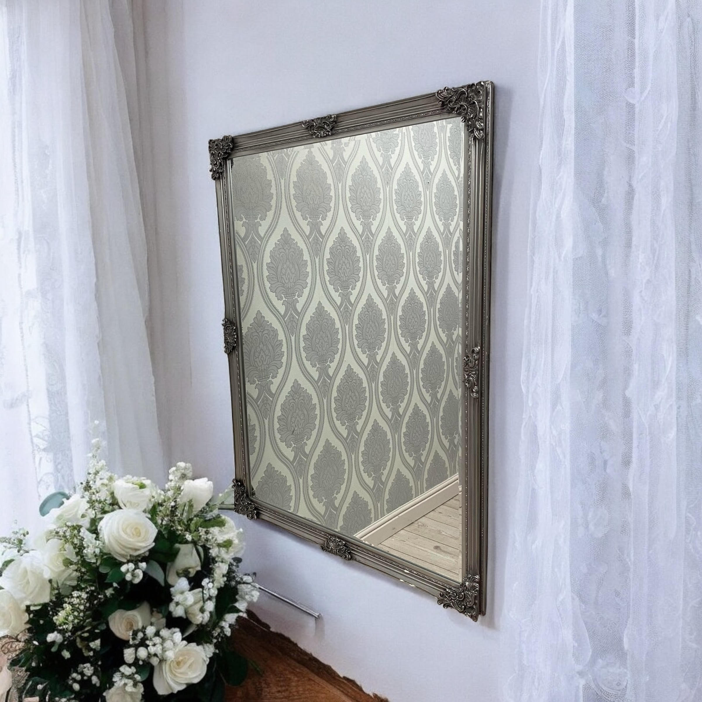 MSL 36 x 48 Inch Silver Handcrafted Mirror with Hanging Hook