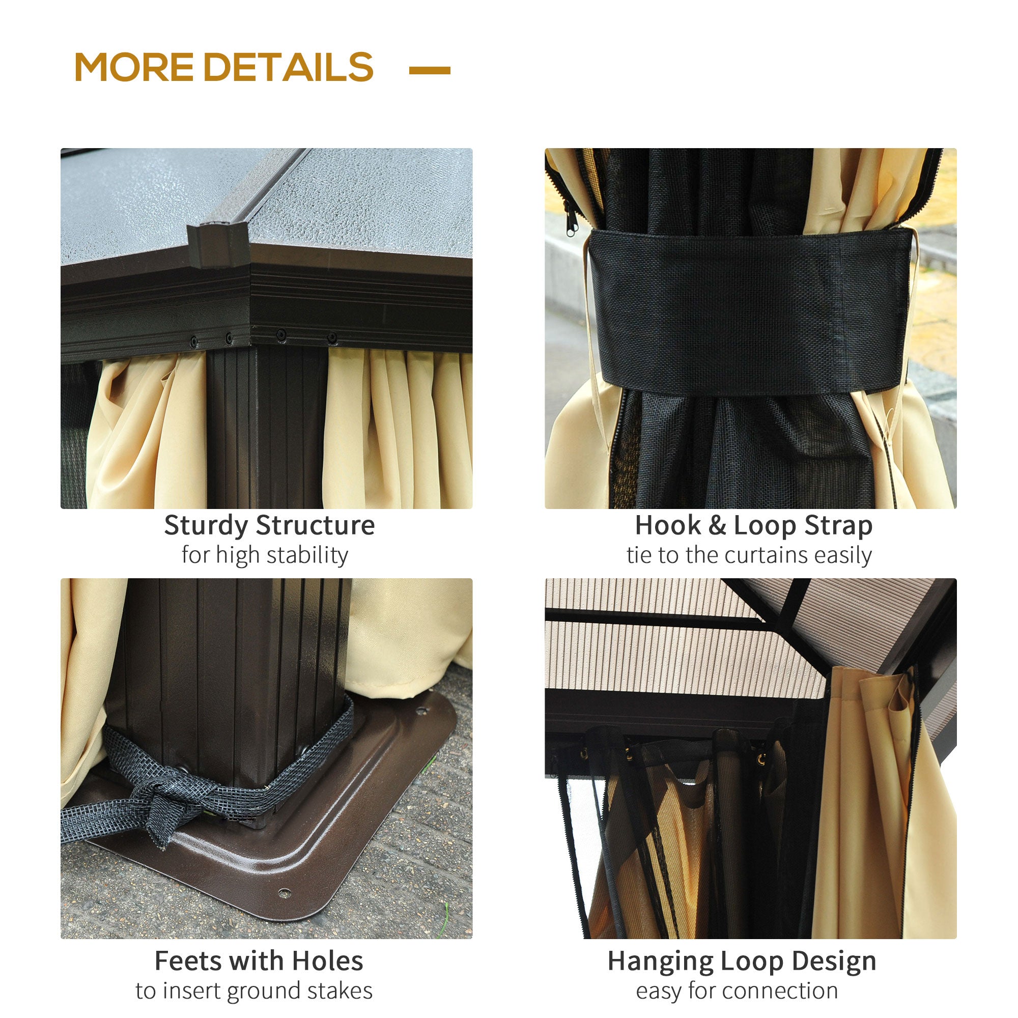 Outsunny 4.3m x 3.6m Aluminium Frame Polycarbonate Hardtop Gazebo with Curtains and Netting Brown