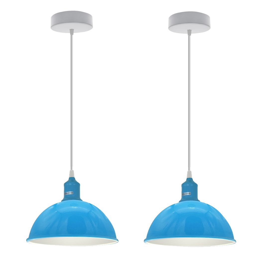 2 Pack Blue Dome Metal Pendant Lamp Shades, Inner White, E27