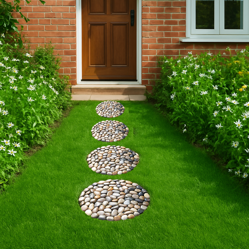 River Rock Round Stepping Stones, Set of 2, Natural Garden Path Stones