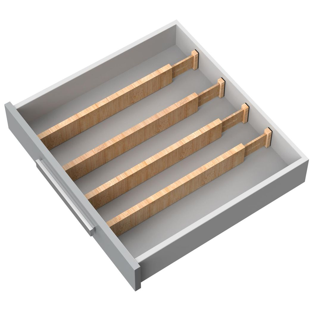 Vinsani Bamboo Adjustable Drawer Dividers, Expandable 42-56 cm, Spring-Loaded Drawer Organisers with Foam Pads, for Kitchen, Bathroom, Bedroom and Dresser Drawers