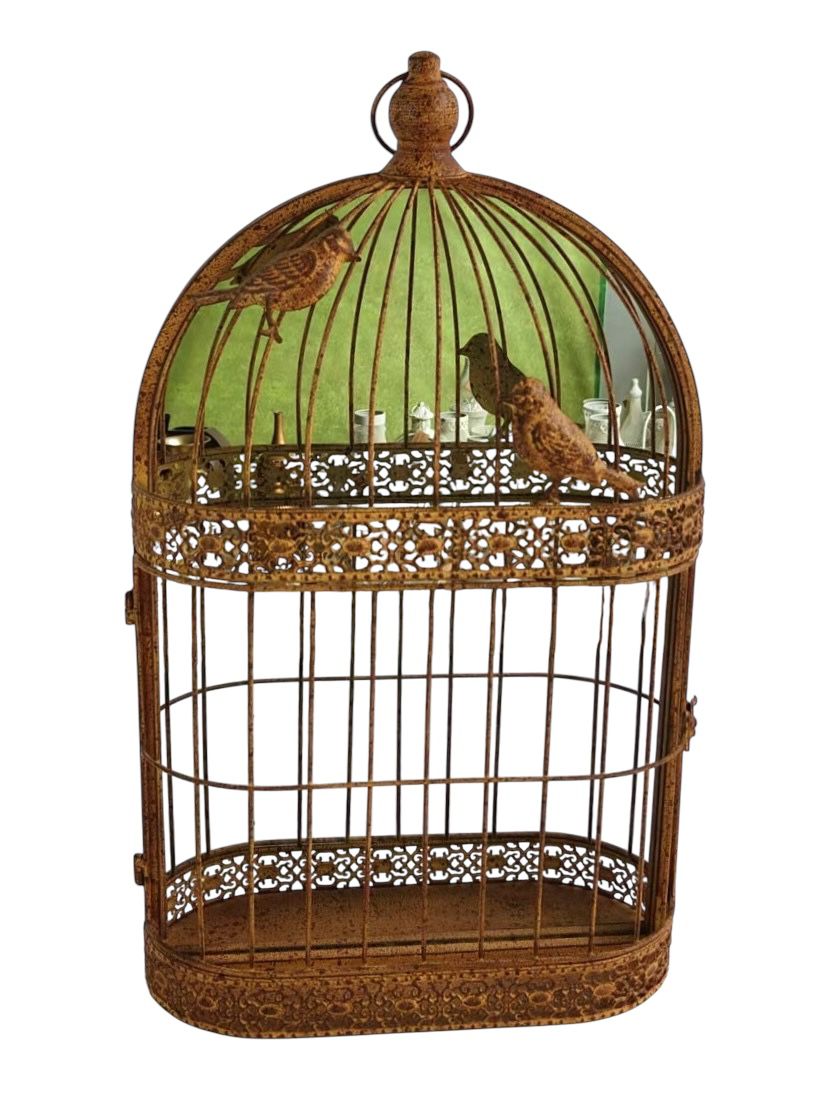 MSL 60cm Rusty Wall Mirror Metal Cage Decorative Garden Accessory