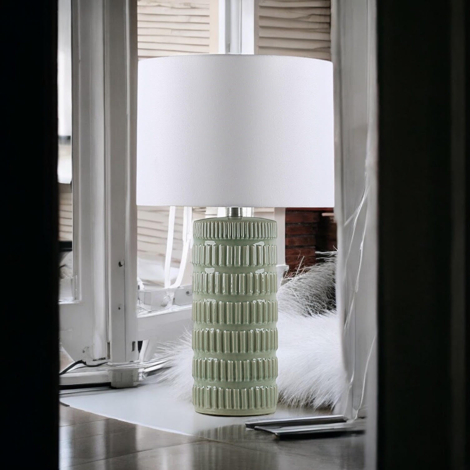 MSL 43cm Ceramic Table Lamp with Shade, Inline Rocker Switch, Double Insulated