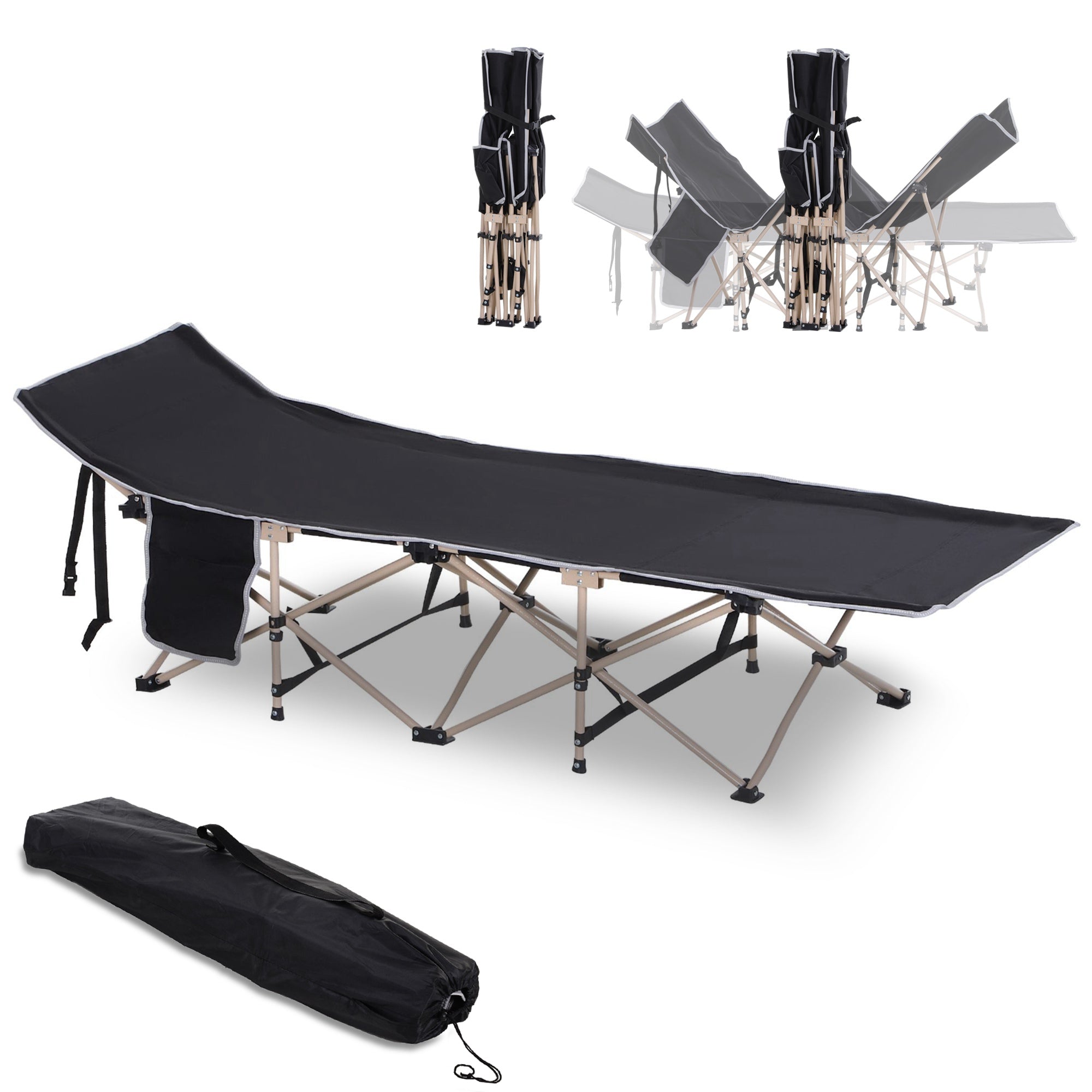 Portable Folding Camping Cot with Carry Bag, Steel Frame, Black