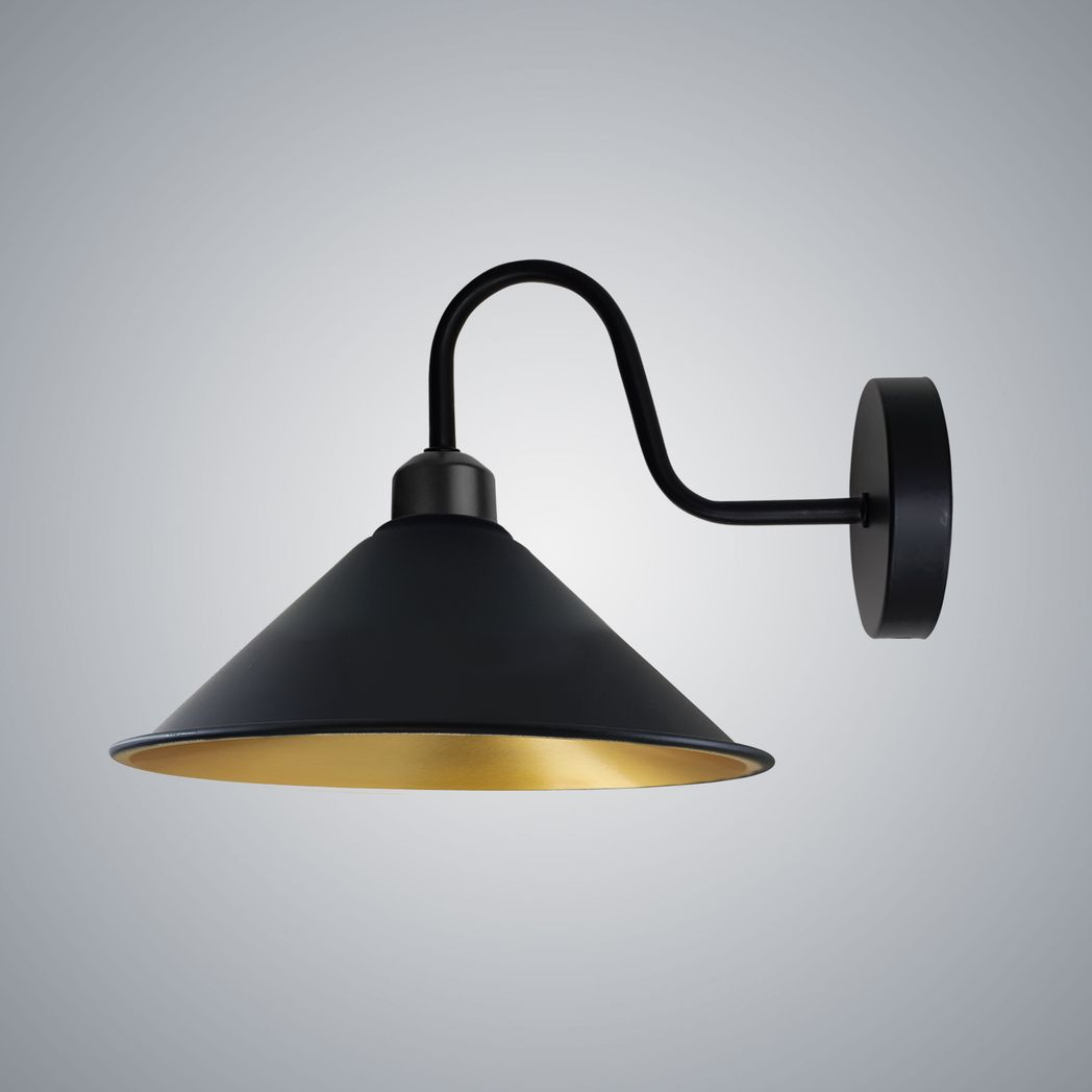 Vintage Black & Gold Wall Sconce, E27 Hardwired Indoor Light