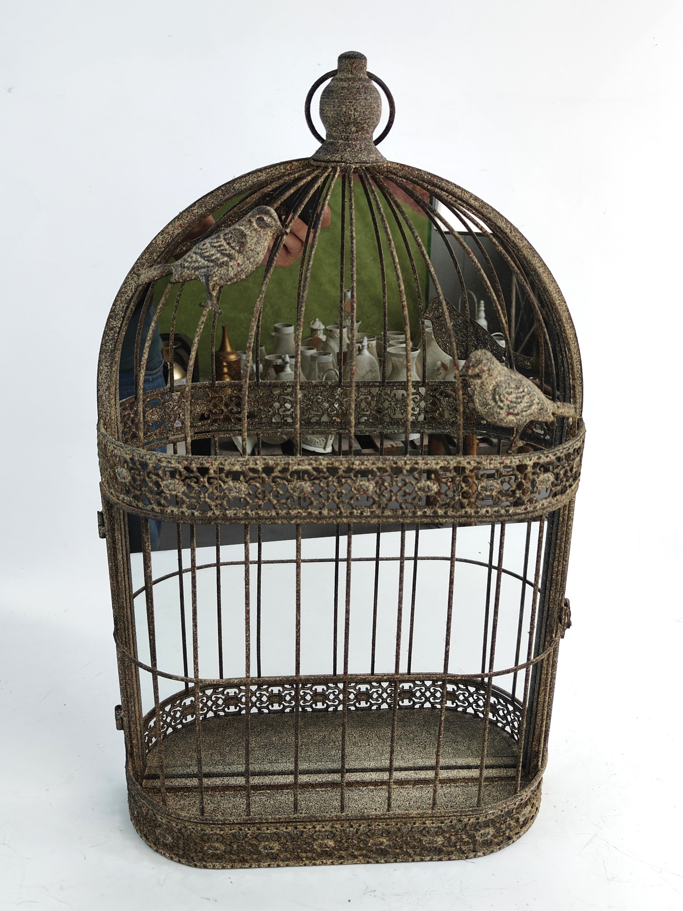 MSL 60cm Wall Mirror with Metal Cage, Decorative Garden Accessory
