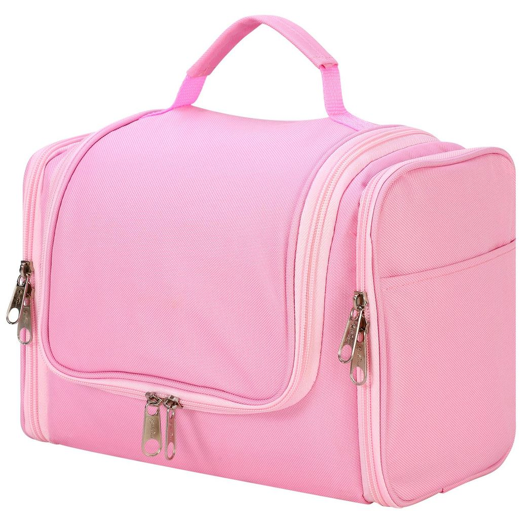 Vinsani Pink Travel Toiletry Wash Bag with Hook and Compartments