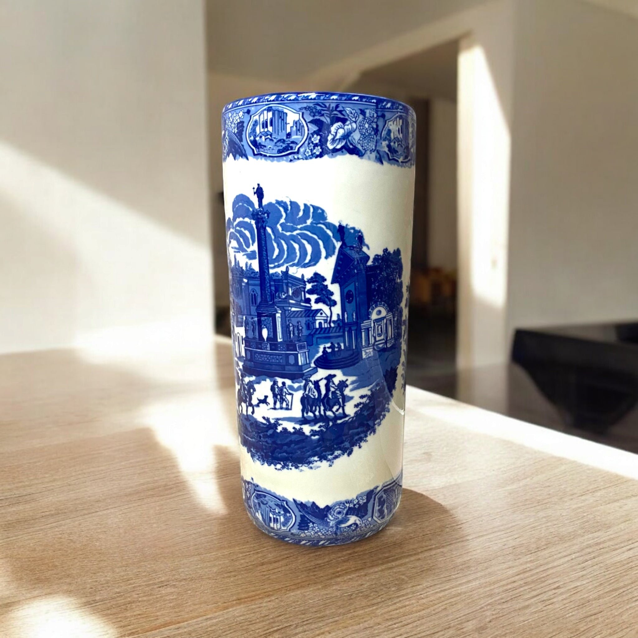 MSL 18in Round Blue & White Umbrella Stand / Vase