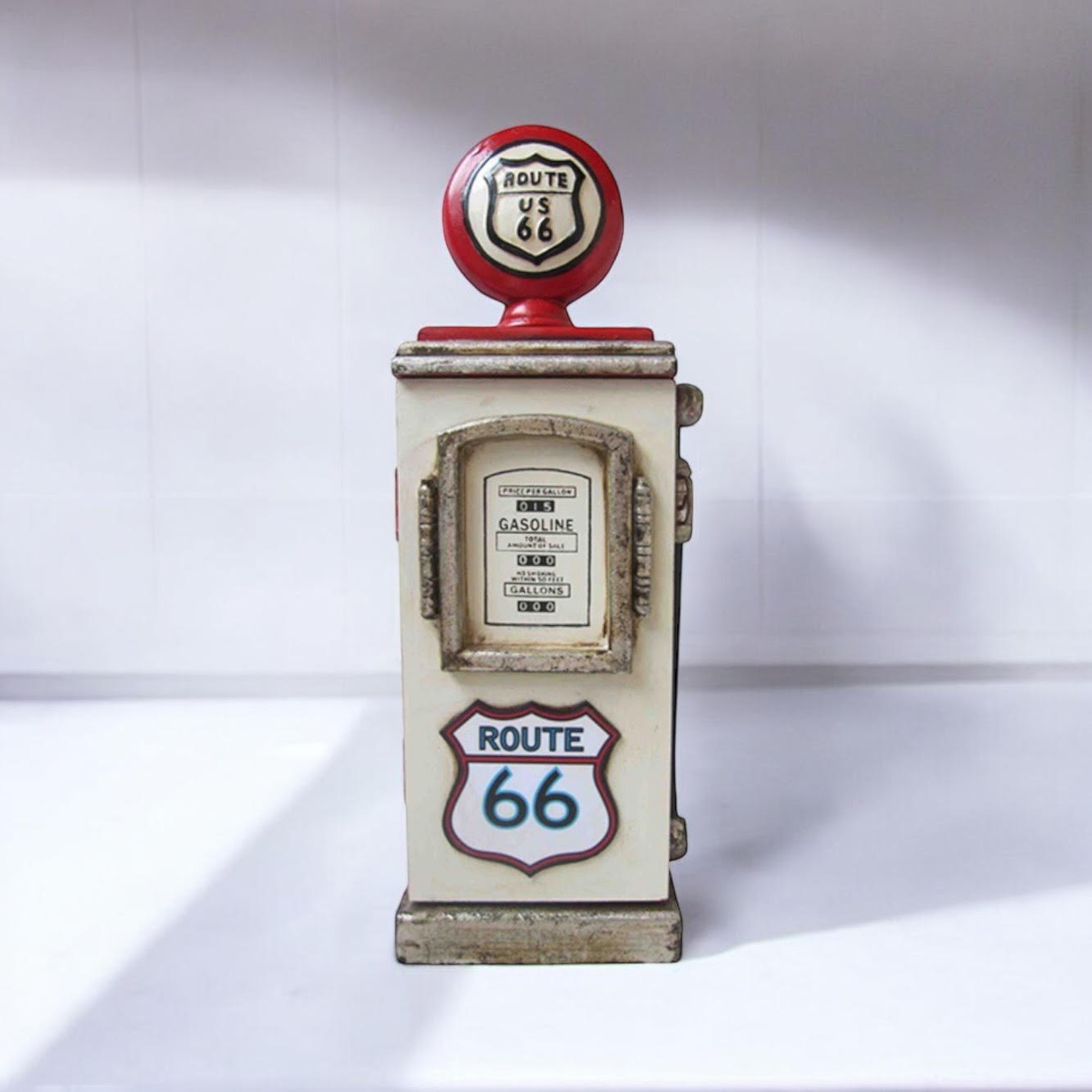 48CM Red & White Wooden Route 66 Gas Pump Key Cabinet