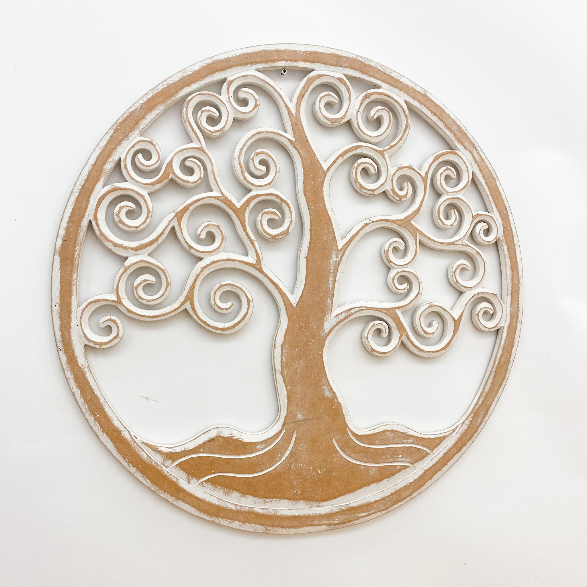 MSL 100cm Hand Carved Wooden Round Tree of Life Wall Hanging