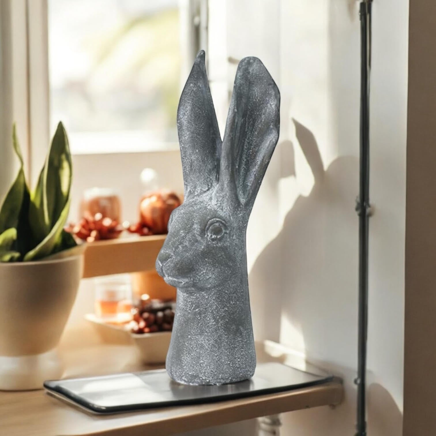 MSL 29cm Grey Resin Rabbit Ornament for Indoor or Outdoor Use, Hand Finished Garden Feature