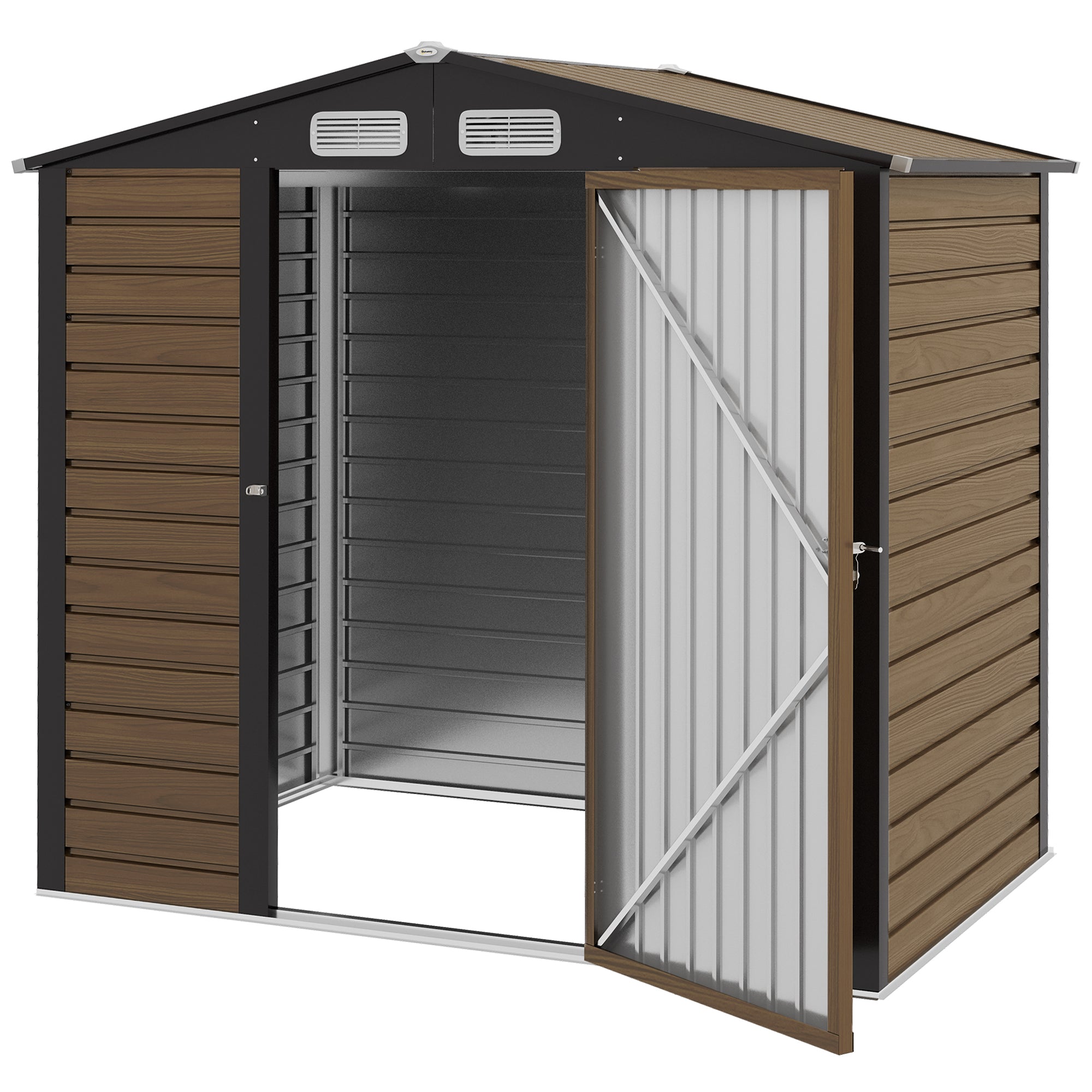 Outsunny 6.2 x 4.3ft Galvanised Steel Garden Storage Shed with Vent, Oak