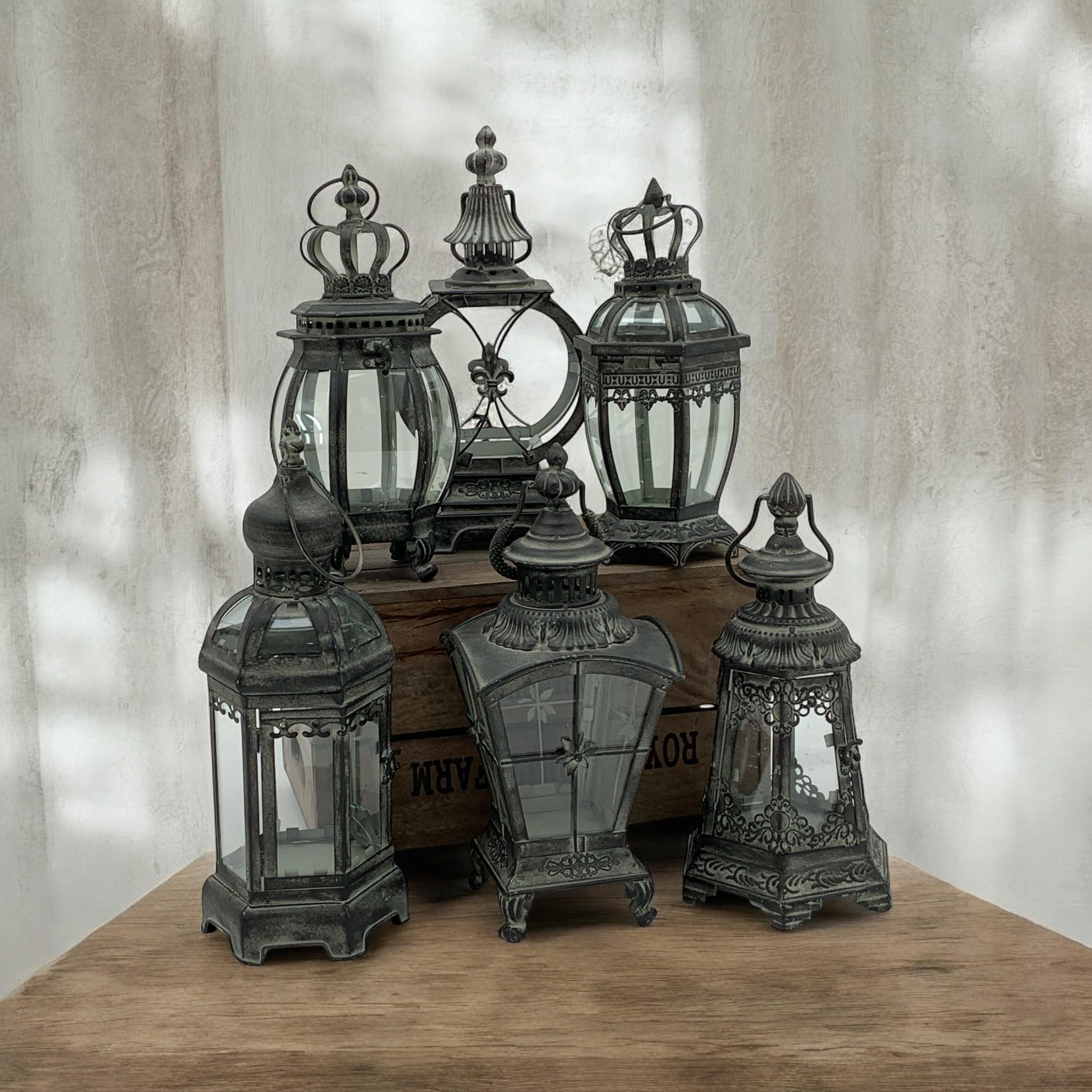 MSL 40cm Bronzed Metal Garden Lanterns Set of 6 Assorted