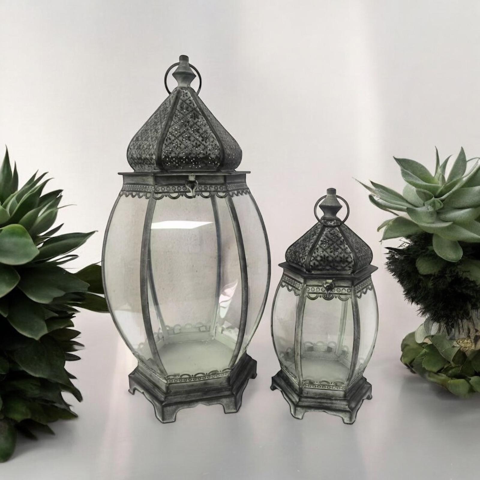 MSL Set of 2 Hand-Finished Distressed Metal Garden Lanterns