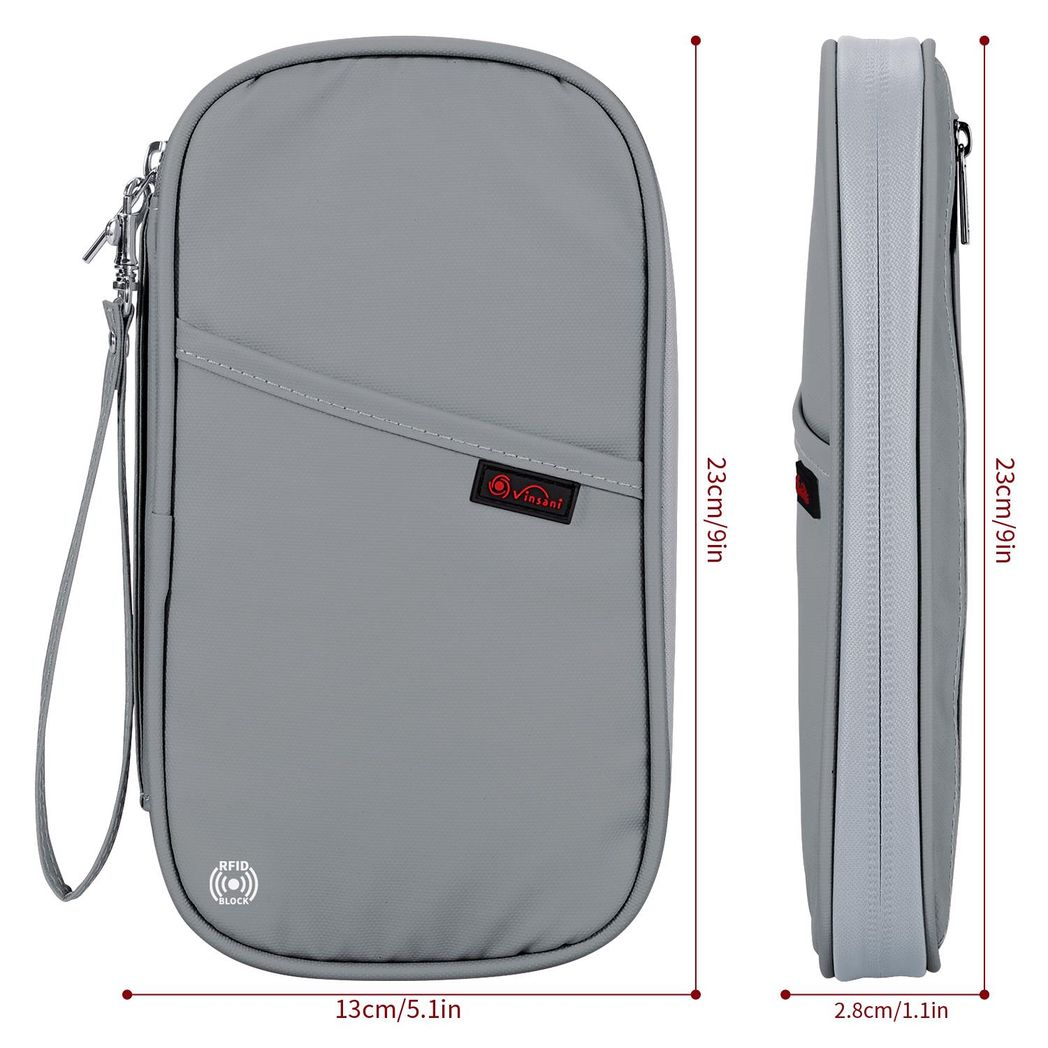 Vinsani Deluxe RFID Protected Passport Holder Travel Wallet Light Grey