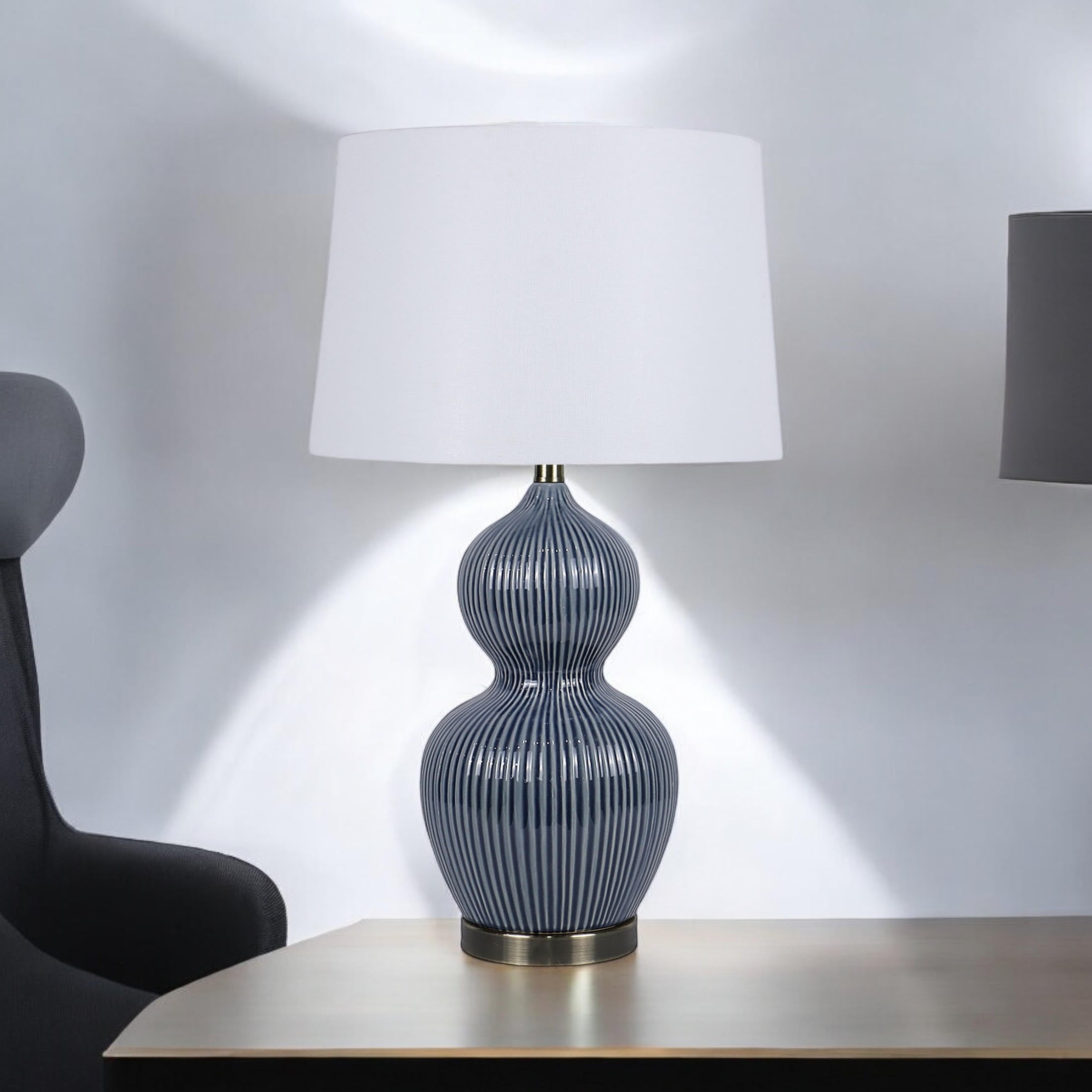 MSL 39cm Traditional Ceramic Table Lamp Base and Shade with Inline Rocker Switch, Double Insulated