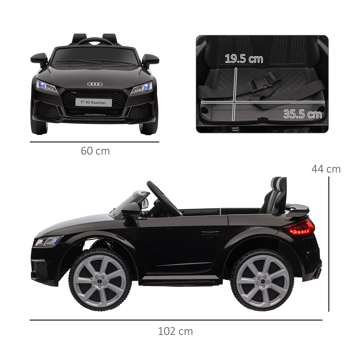Licensed Audi TT RS 12V Electric Ride On Car with Remote Control, Headlights and MP3 - Black