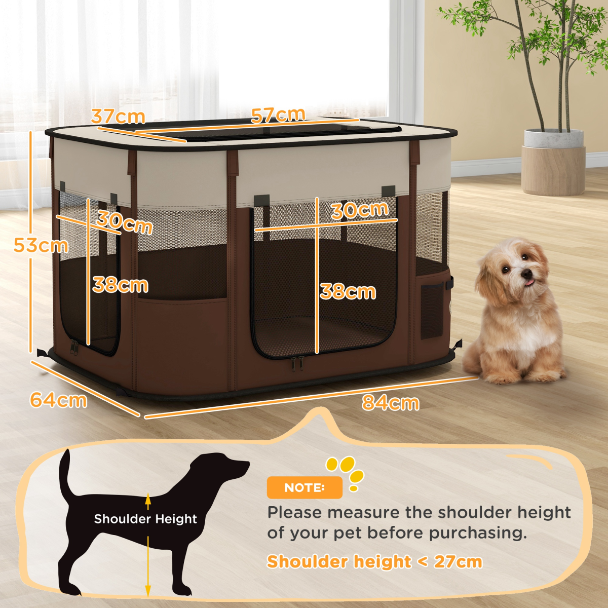 PawHut Foldable Portable Pet Pen for Small Animals, Brown