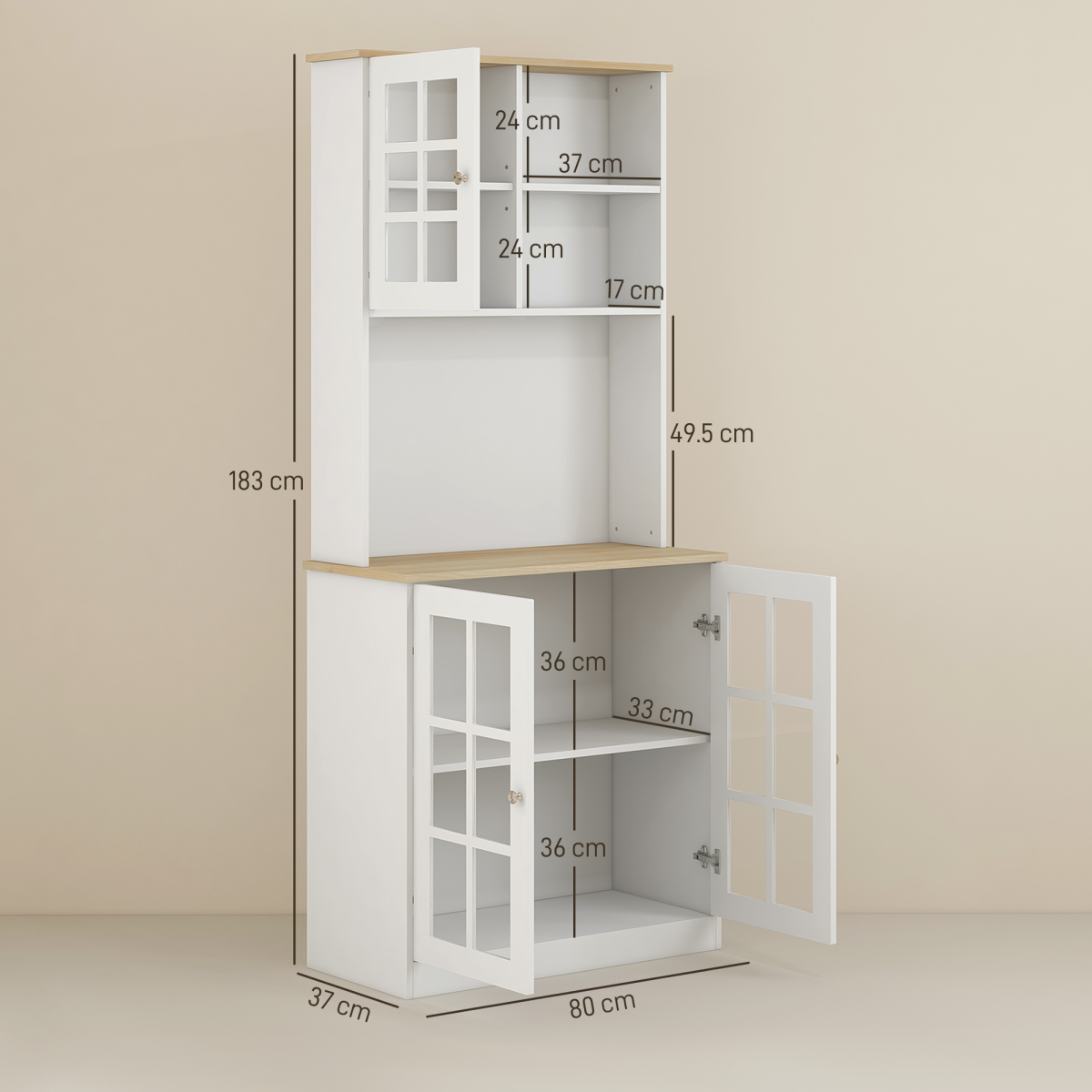 183cm Sideboard Grid Glass Doors Shelves Kitchen 72" Solid w/Glass Door