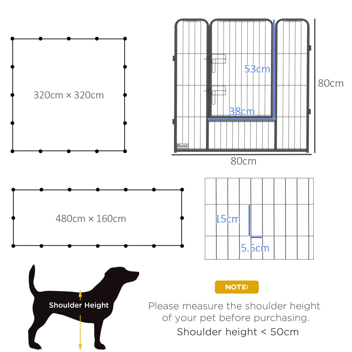 PawHut 16-Panel Heavy Duty Steel Puppy Play Pen for Small & Medium Dogs, 80cm High