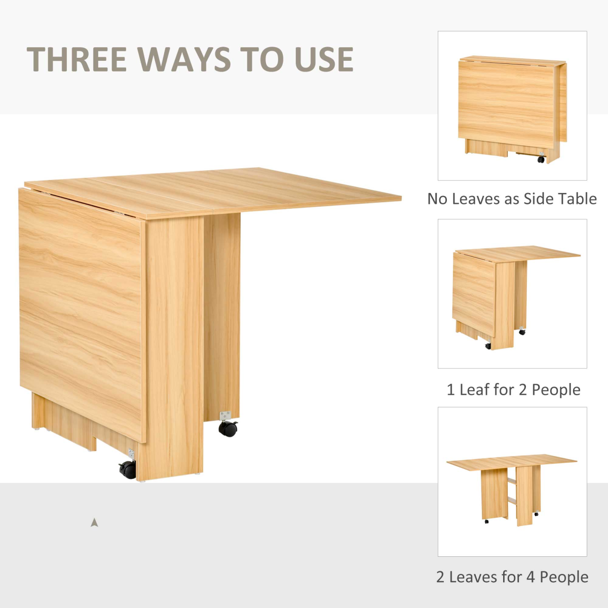 HOMCOM Foldable Dining Table with Storage Shelves, Teak