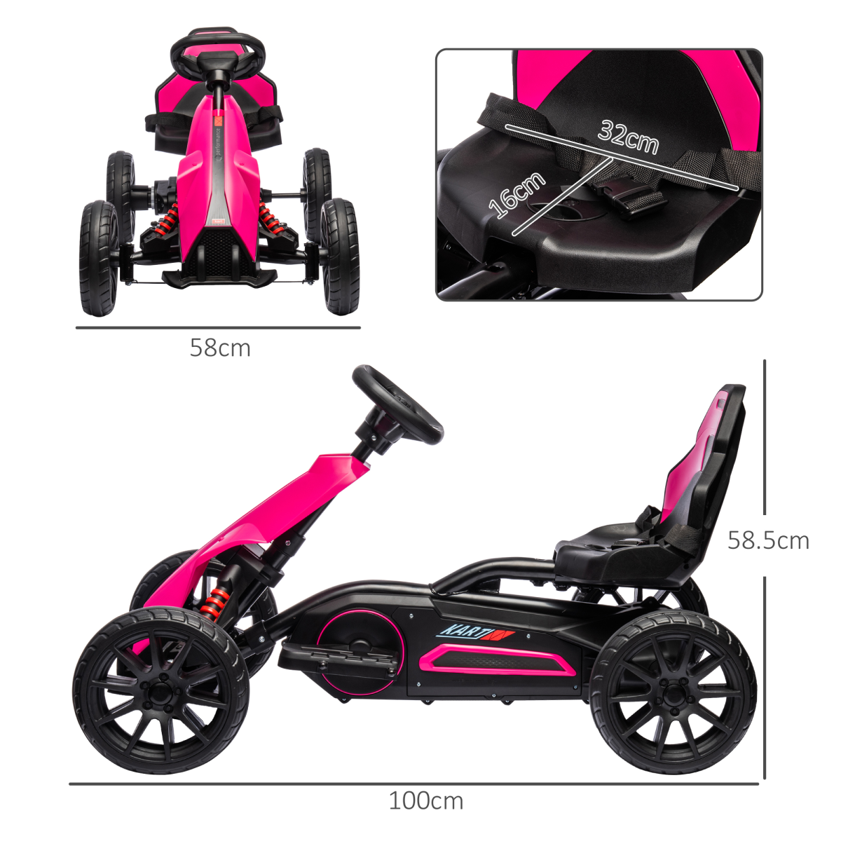 HOMCOM 12V Electric Go Kart, Forward/Reverse, 2 Speeds, Ages 3-8, Pink