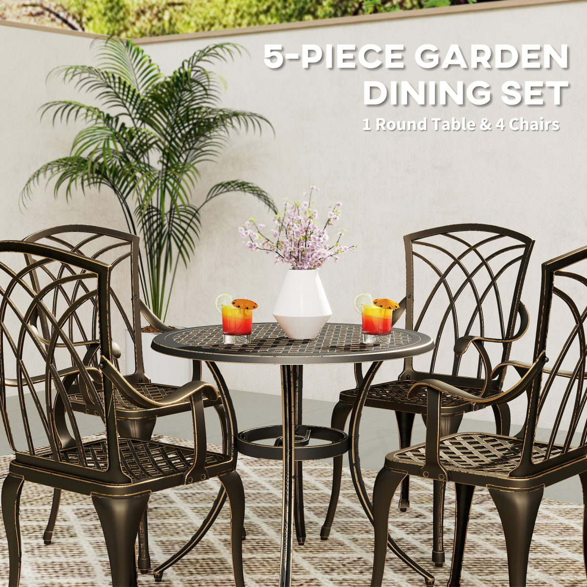 Outsunny 5-Piece Cast Aluminium Garden Dining Set, Bronze Tone