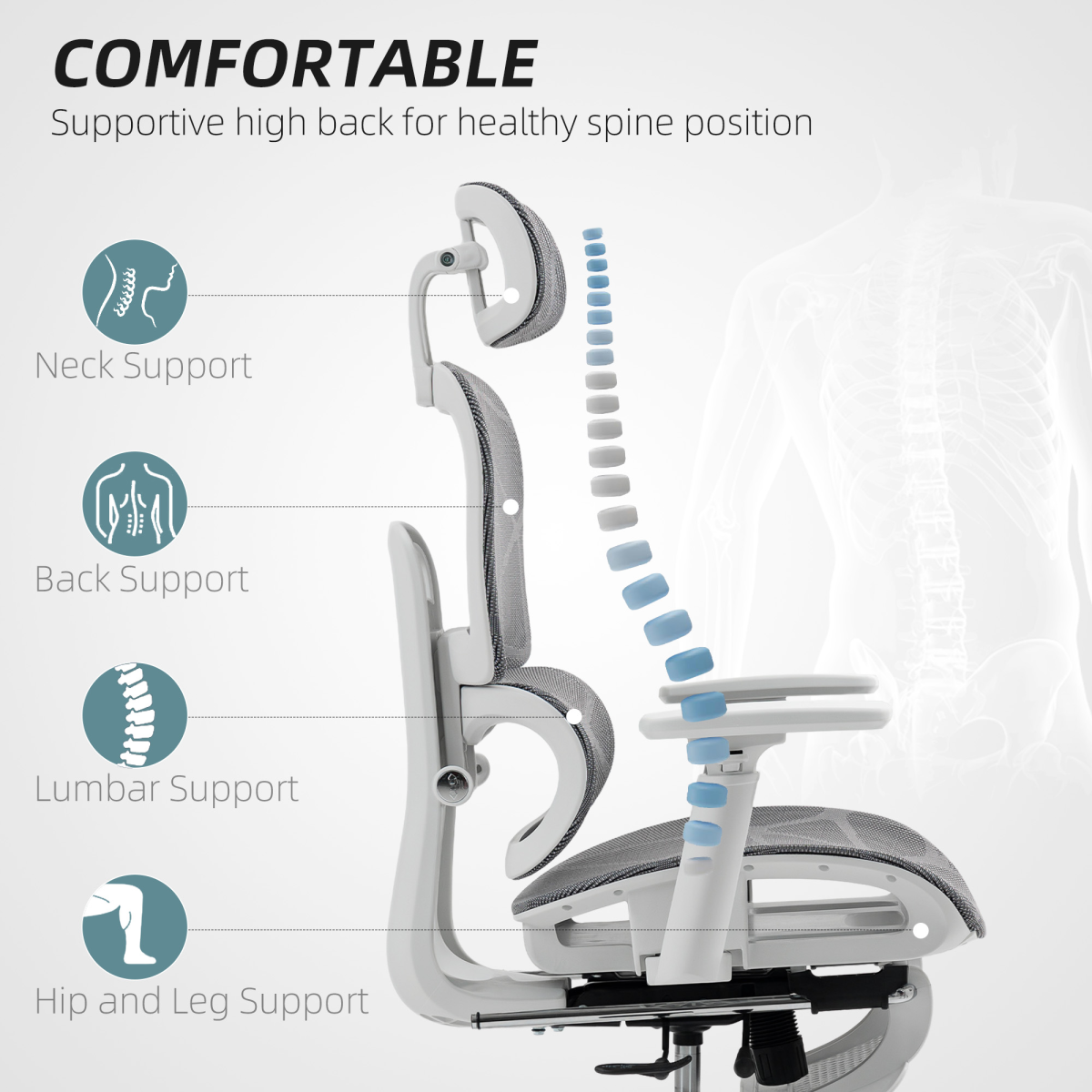 HOMCOM Ergonomic Mesh Office Chair, Swivel, Adjustable, Grey