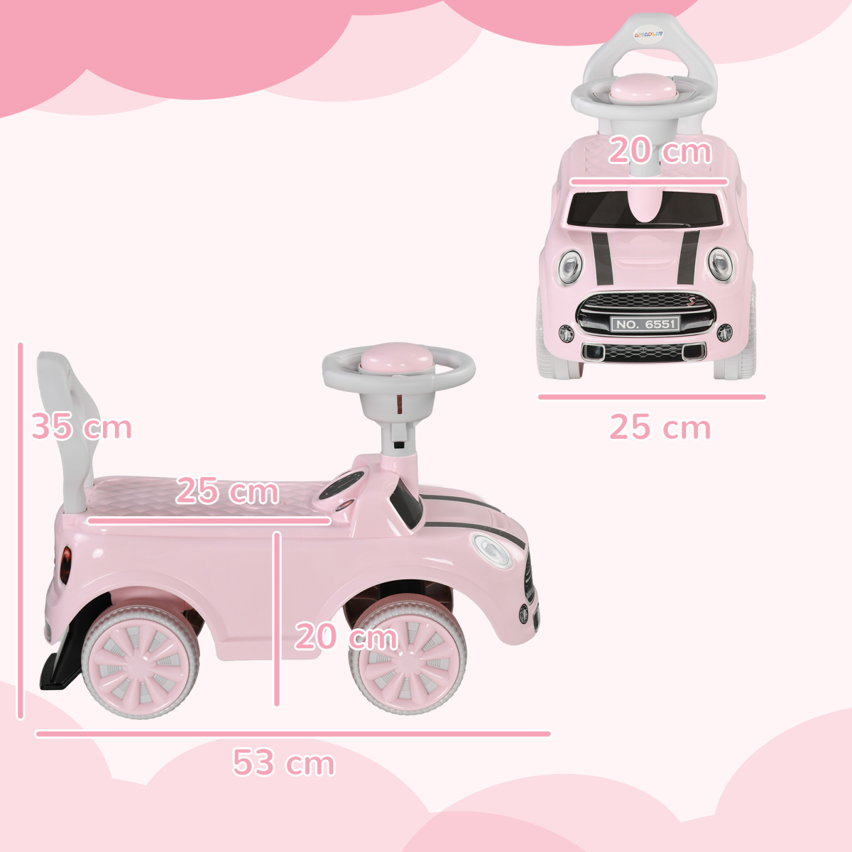AIYAPLAY Pink Foot-to-Floor Ride On Car with Air Horn