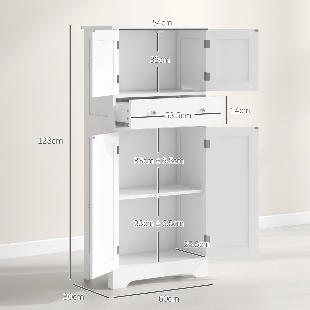 HOMCOM White Kitchen Storage Cabinet with Drawer & Adjustable Shelf