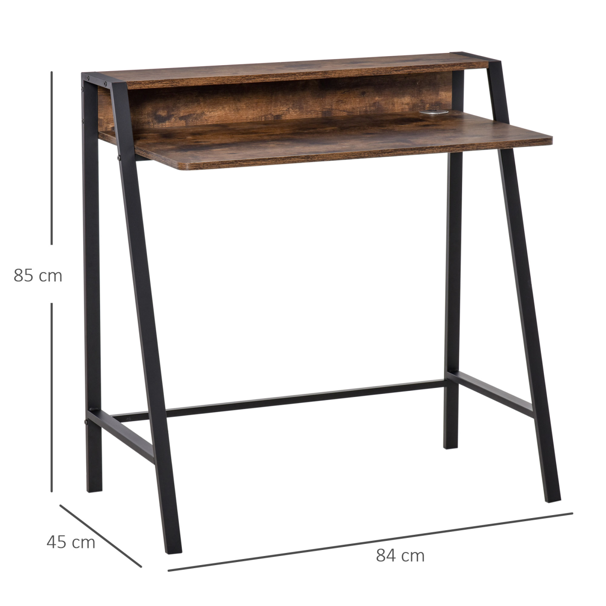 HOMCOM Rustic Brown Office PC Workstation with Metal Frame, Two-Tier Storage Shelf, 20kg Max Load