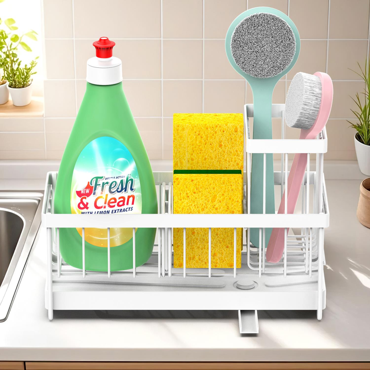 Vinsani White Sink Sponge Holder with Removable Dividers and Compartments