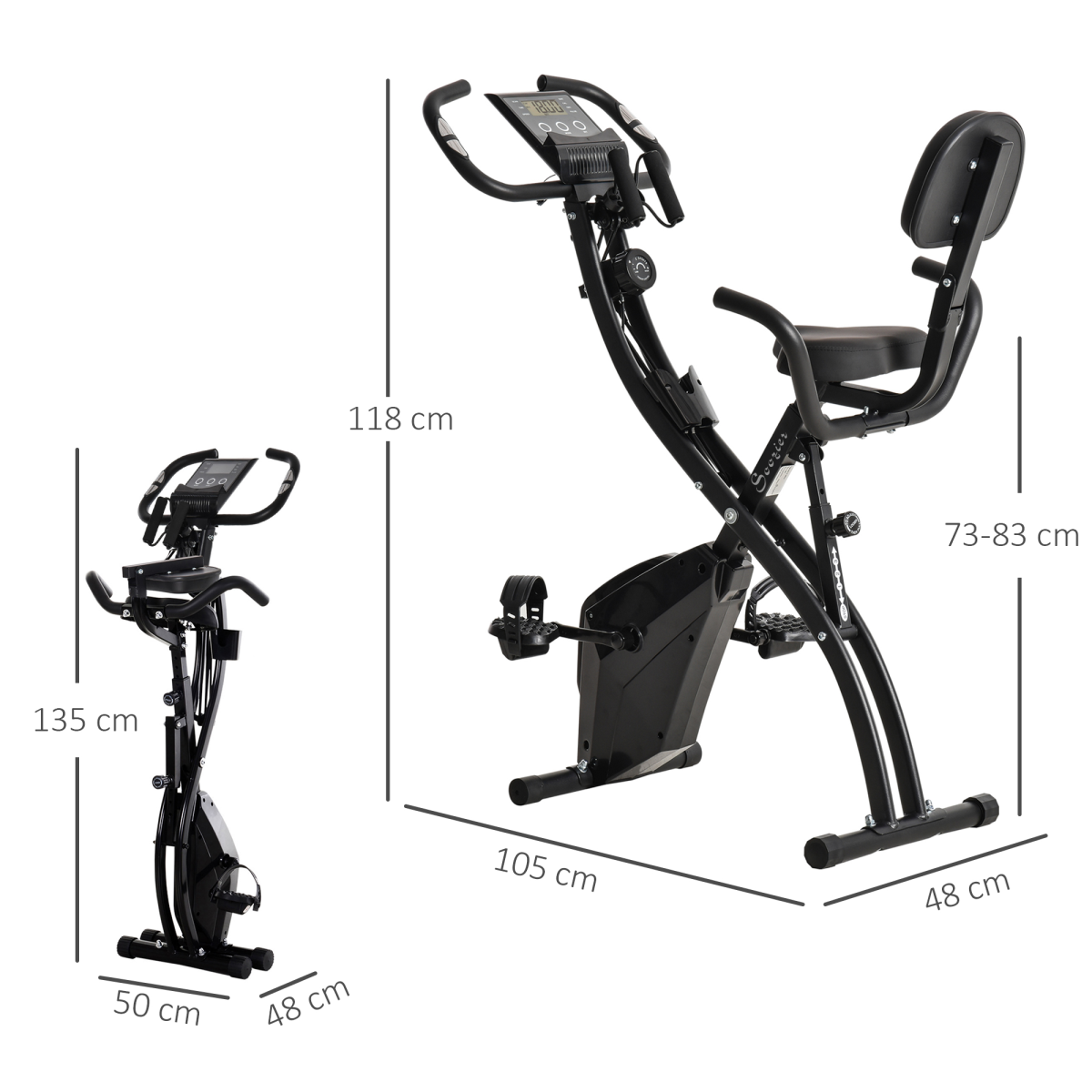 2-in-1 Upright and Recumbent Exercise Bike with 8 Resistance Levels, Pulse Sensor, LCD Monitor, Phone Holder, Foldable Design, Black