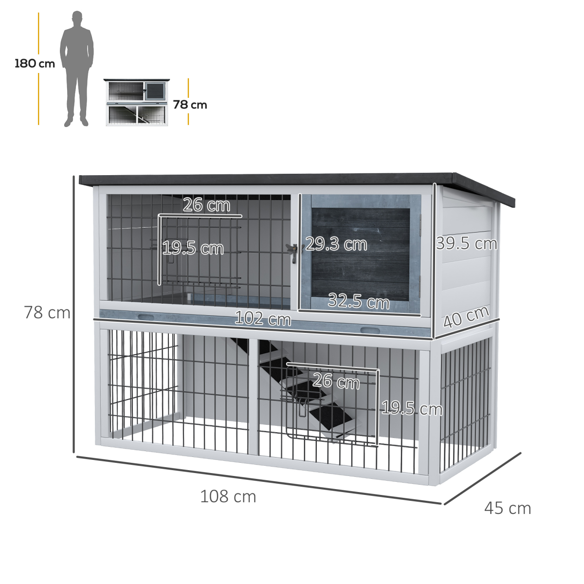 Pawhut Rabbit Hutch and Run with Removable Tray, Openable Roof, Ramp and Lockable Doors for Rabbits, Guinea Pigs and Small Animals