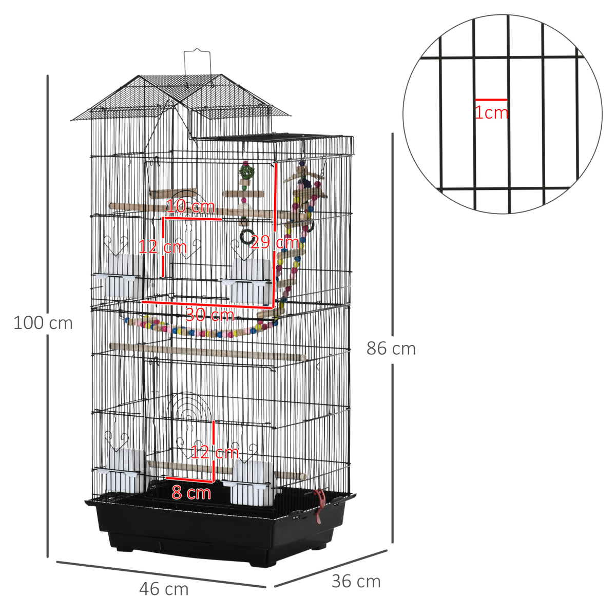 Metal Bird Cage for Budgies and Finches with Accessories, Tray, Handle
