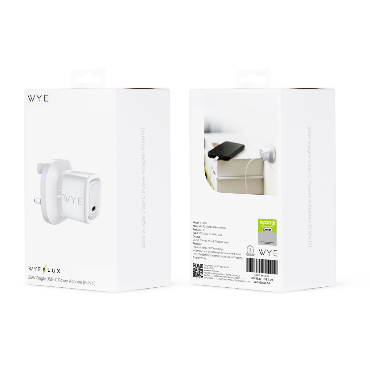 WYEFLUX 25W Single USB-C Power Adapter