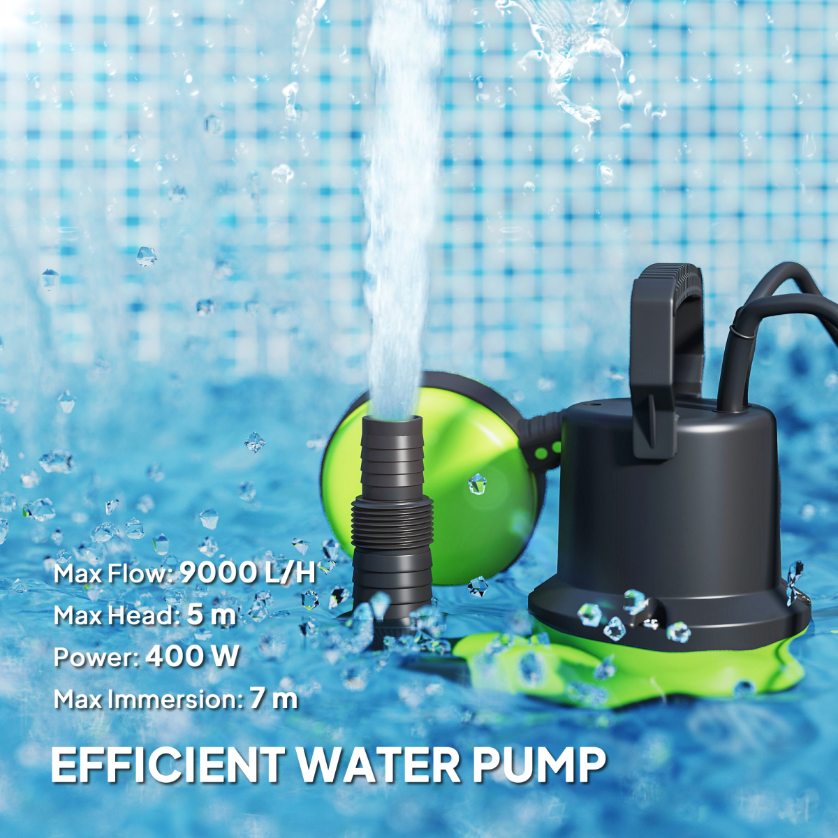 Outsunny 400W Automatic Sump Pump with Float Switch, 9000L/H