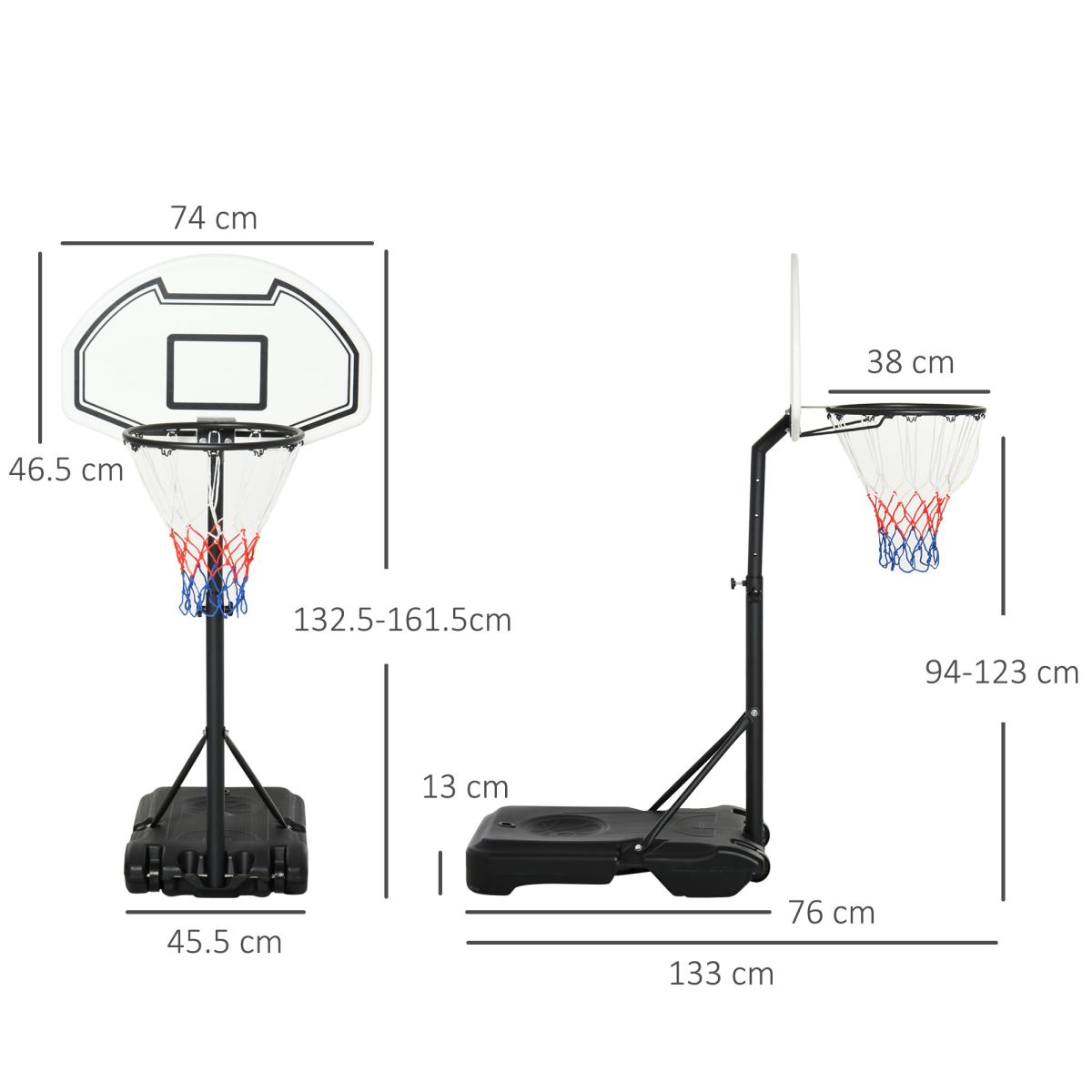 Basketball Stand and 94-123cm Height Adjustable Hoo For Pool Side HOMCOM